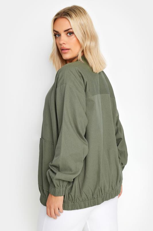LIMITED COLLECTION Plus Size Khaki Green Twill Bomber Jacket | Yours Clothing 3