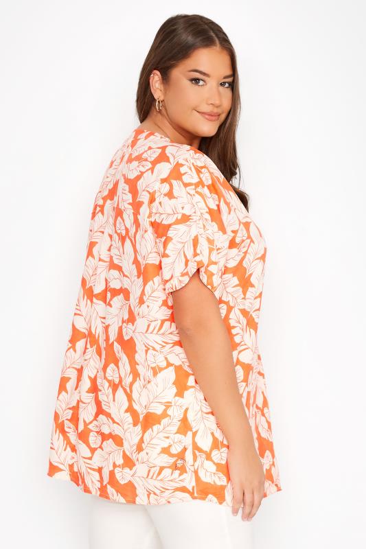 Plus Size Orange Leaf Print Grown On Sleeve Shirt | Yours Clothing  3