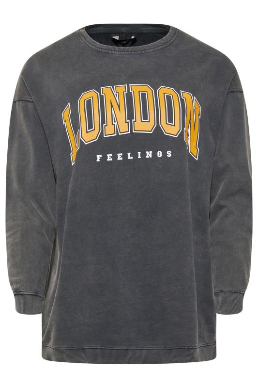 Plus Size Charcoal Grey 'London' Slogan Sweatshirt | Yours Clothing 6