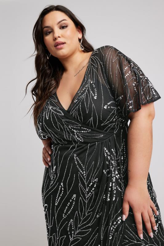LUXE Plus Size Black Embellished Wrap Maxi Dress | Yours Clothing 2