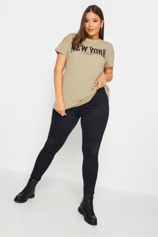 YOURS Curve Beige Brown 'New York' Slogan T-Shirt | Yours Clothing  2