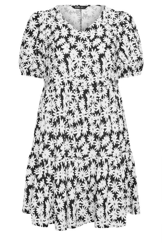 YOURS Plus Size Black & White Floral Print Tiered Dress | Yours Clothing 6