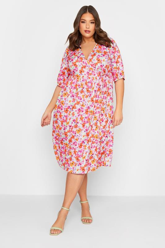 LIMITED COLLECTION Curve Plus Size White Floral Wrap Midaxi Dress | Yours Clothing  2