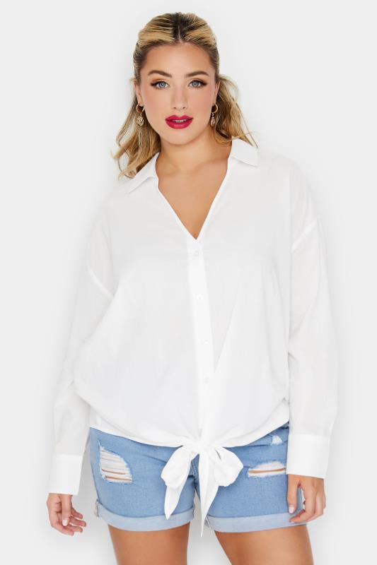 LIMITED COLLECTION Plus Size White Tie Hem Shirt | Yours Clothing 1
