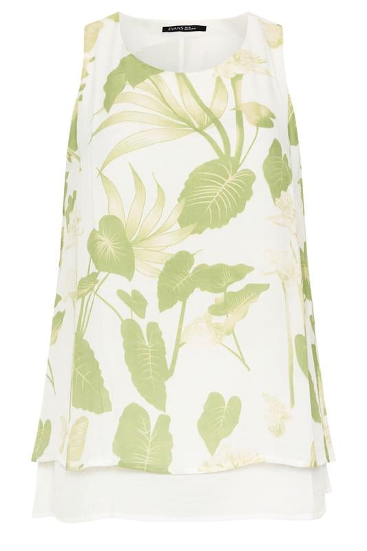 EVANS Plus Size Green Leaf Print Double Layer Vest Top | Evans 6