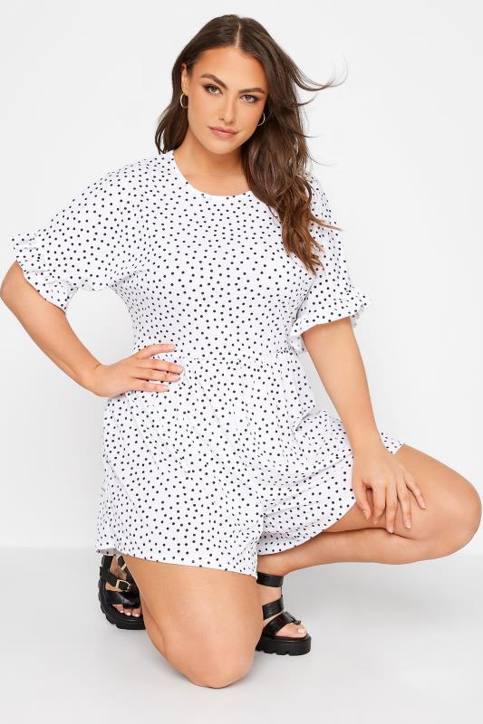 LIMITED COLLECTION Curve White & Black Polka Dot Playsuit 4