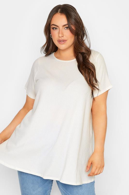 2 PACK Plus Size White & Lilac Ribbed Swing T-Shirts | Yours Clothing 5
