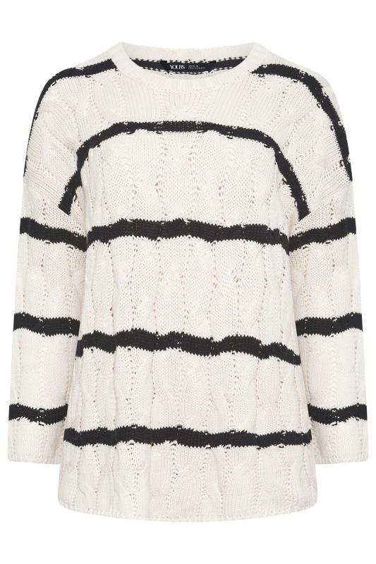 YOURS Plus Size White Stripe Cable Knit Jumper | Yours Clothing 5