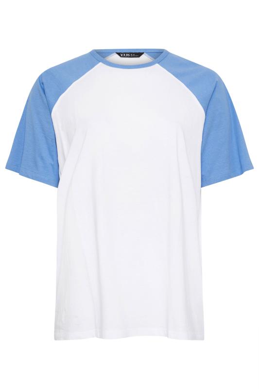 YOURS Plus Size White & Blue Raglan Sleeve T-Shirt