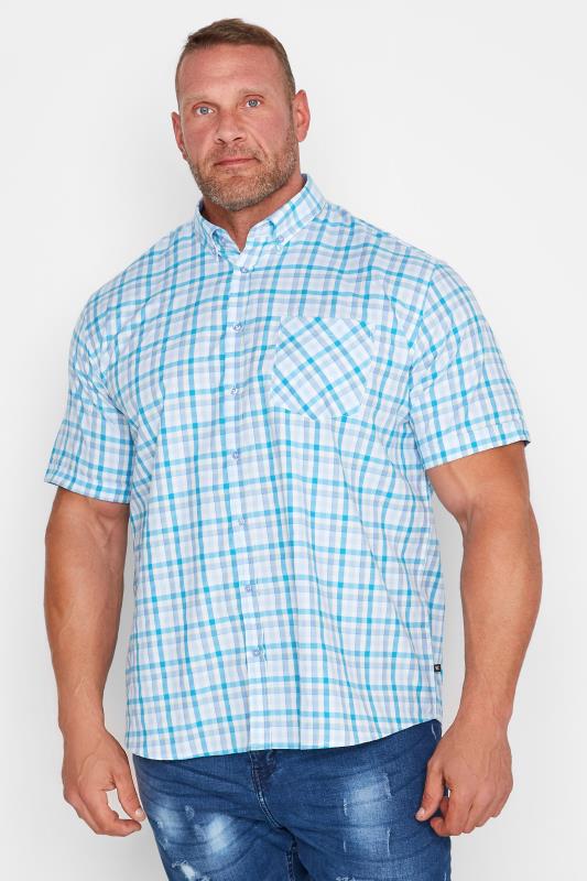 KAM Big & Tall Blue & White Check Print Shirt 1