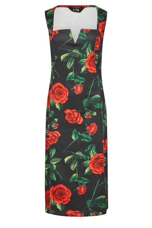 LTS Tall Women's Black Rose Print Scuba Notch Neck Midi Dress | Long Tall Sally 6