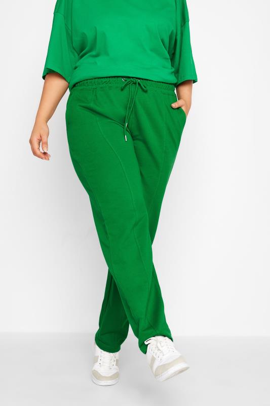 Plus Size Green Front Seam Straight Leg Joggers | Yours Clothing 1
