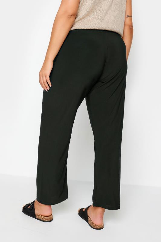 Plus Size Black Pull On Wide Leg Trousers | Yours Clothing 3