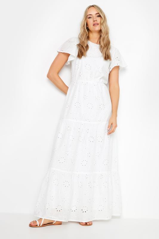  Grande Taille LTS Tall White Broderie Flutter Sleeve Maxi Dress