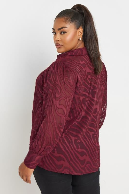 YOURS Plus Size Burgundy Red Burnout Mesh Shirt | Yours Clothing 3