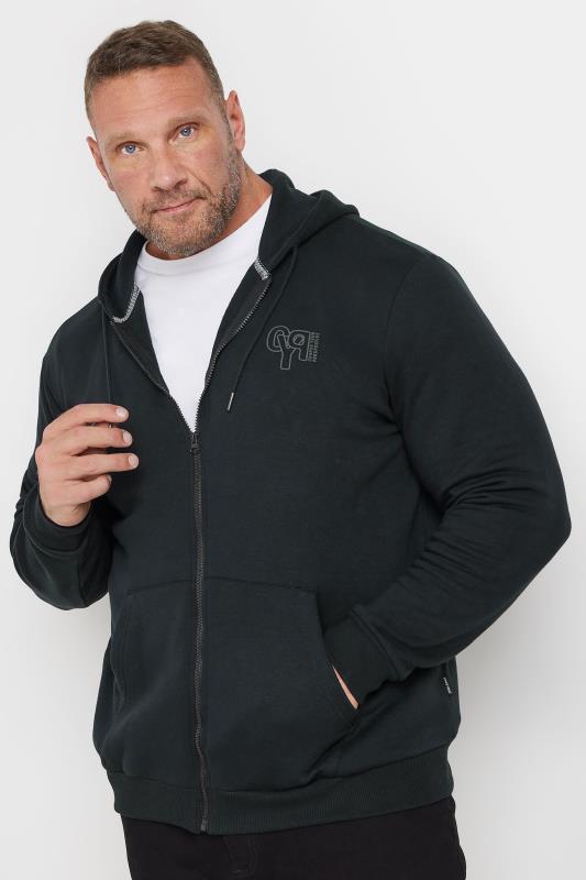 BLEND Big & Tall Black Zip Through Hooded Sweatshirt | BadRhino 1