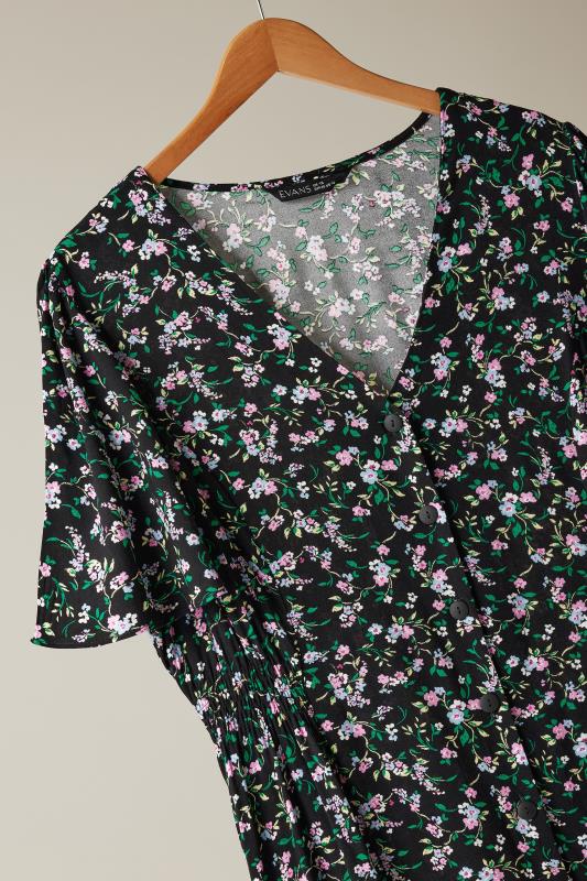 EVANS Plus Size Black & Pink Floral Print Midi Dress | Evans 7