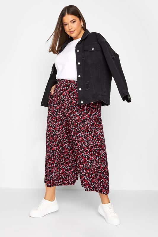 YOURS Plus Size Curve Red Floral Midaxi Culottes | Yours Clothing  2