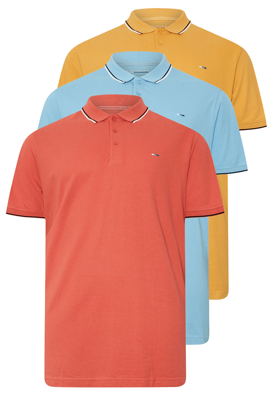 BadRhino Big & Tall 3 Pack Blue & Yellow Tipped Polo Shirts