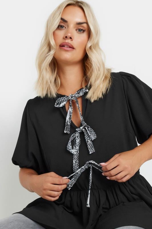 LIMITED COLLECTION Plus Size Black Snake Print Tie Front Top | Yours Clothing  5