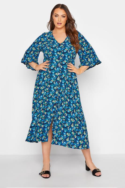 LIMITED COLLECTION Plus Size Blue Floral Midaxi Dress | Yours Clothing 2