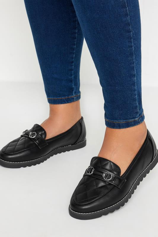 Plus Size  Black Quilted Loafer In Extra Wide EEE Fit