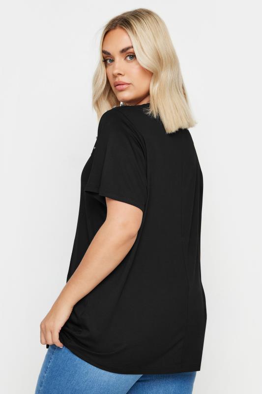 YOURS Plus Size Black Diamante Stud T-Shirt | Yours Clothing 3