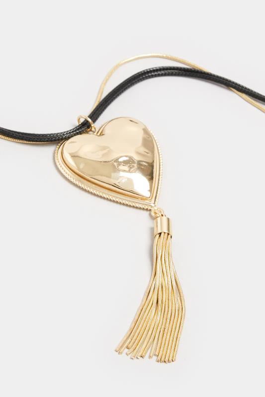 Black & Gold Tone Heart Tassel Necklace  3