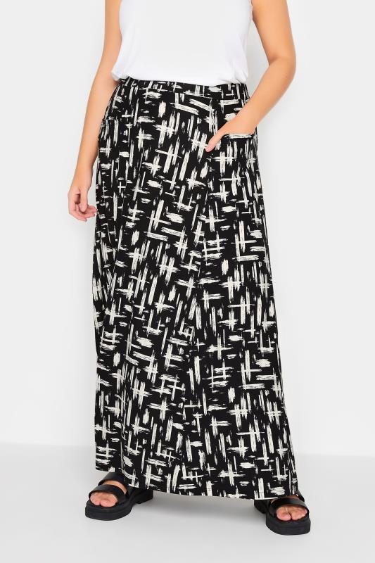 YOURS Plus Size Black Stripe Print Pocket Detail Maxi Skirt | Yours Clothing 1