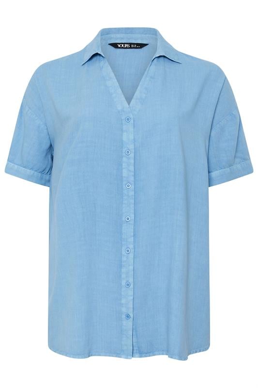 YOURS Plus Size Light Blue Short Sleeve Chambray Shirt | Yours Clothing 5
