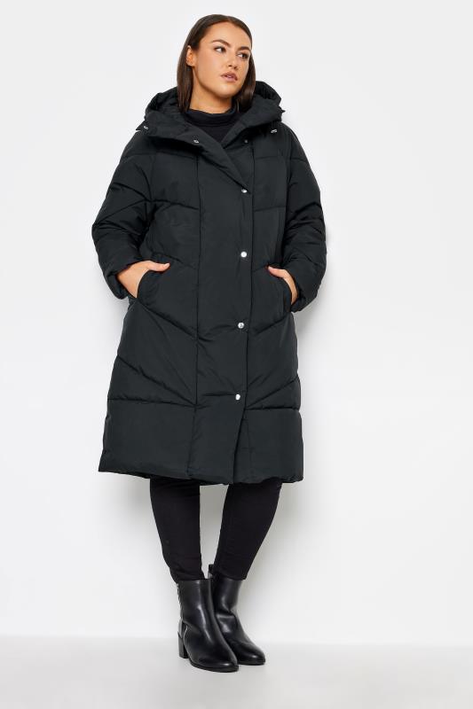 Plus Size  Evans Black Funnel Midaxi Coat