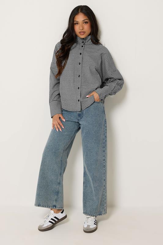 PixieGirl Petite Women's Black Gingham Funnel Neck Shirt| PixieGirl 1