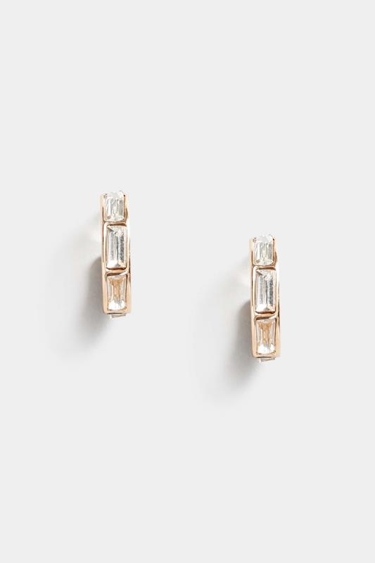 Diamante Small Gold Hoop Earrings | Yours Clothing 2