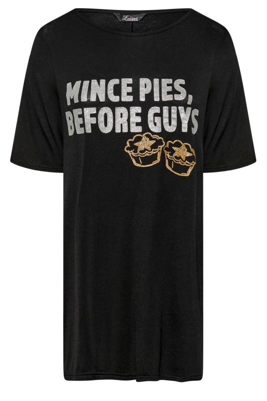 LIMITED COLLECTION Plus Size Black Glitter 'Mince Pies' Slogan Christmas T-Shirt | Yours Clothing 6