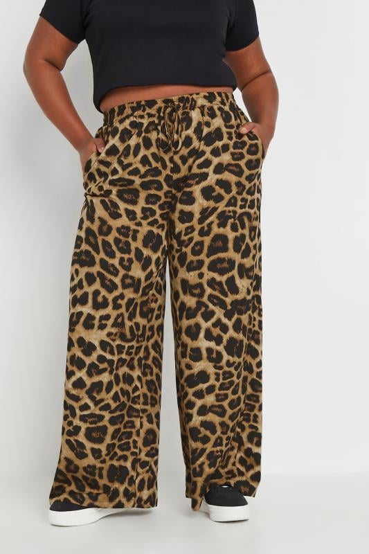 Plus Size  YOURS Curve Brown Leopard Print Wide Leg Trousers