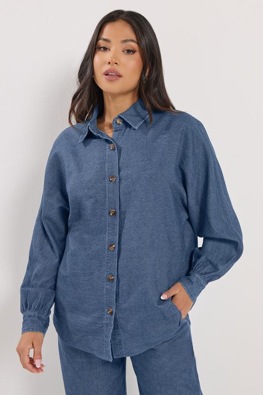 PixieGirl Petite Women's Mid Blue Oversized Denim Shirt | PixieGirl 1