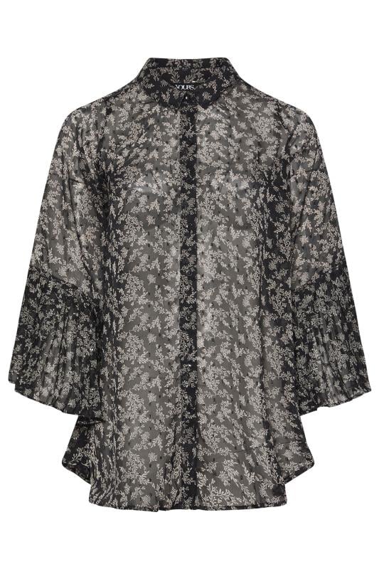 YOURS Plus Size Black Leaf Print Flared Sleeve Shirt | Yours Clothing 5