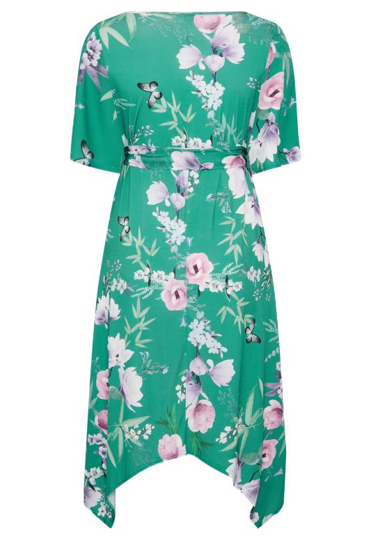 YOURS LONDON Plus Size Green Floral Hanky Hem Dress | Yours Clothing 7