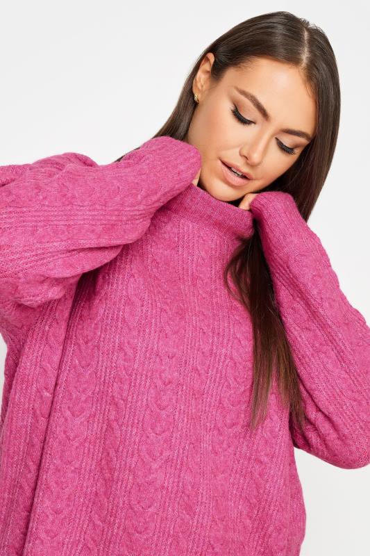 YOURS Plus Size Pink Cable Knit Turtle Neck Jumper | Yours Clothing 4