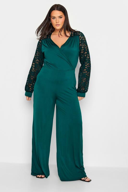 Tall  LTS Tall Forest Green Lace Back Stretch Jumpsuit