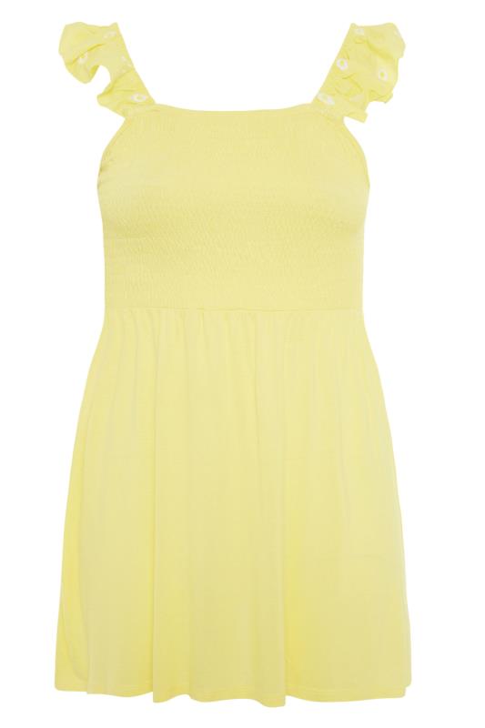Curve Yellow Shirred Frill Sleeve Vest Top_F.jpg
