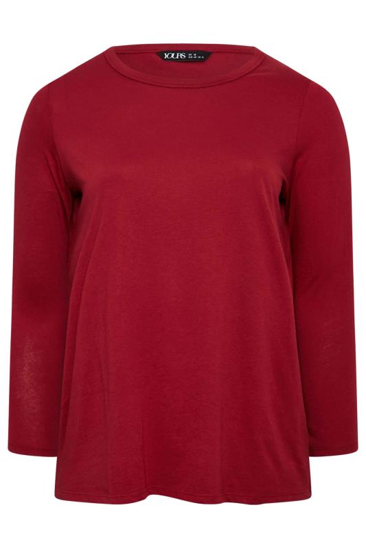 YOURS Curve Plus Size Red Long Sleeve Basic Top | Yours Clothing  6