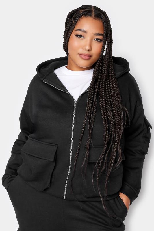 YOURS Plus Size Black Utility Pocket Zip Through Hoodie | Yours Clothing 5