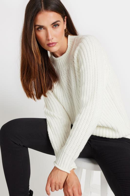 LTS Tall Women's Ivory White High Neck Knit Jumper | Long Tall Sally 2