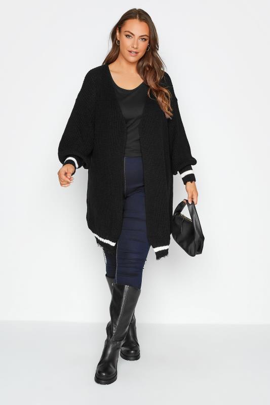 Plus Size Curve Black Stripe Trim Knitted Cardigan | Yours Clothing 3