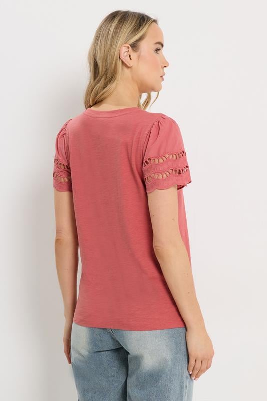 LTS Tall Women's Coral Pink Embroidered Cotton T-Shirt | Long Tall Sally 4