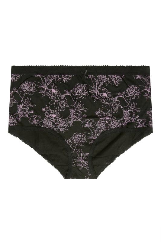 Plus Size 5 PACK Black & Purple Floral Print High Waisted Full Briefs | Yours Clothing 5