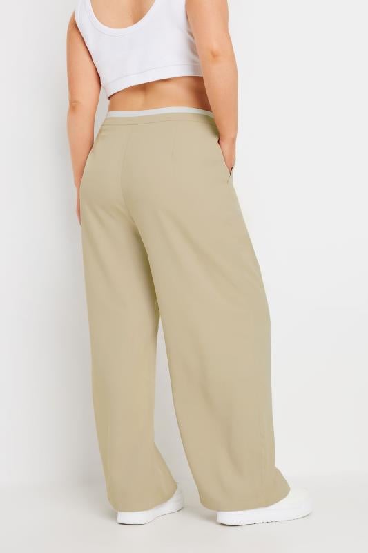 YOURS Plus Size Natural Brown Contrast Waist Wide Leg Trousers | Yours Clothing 3