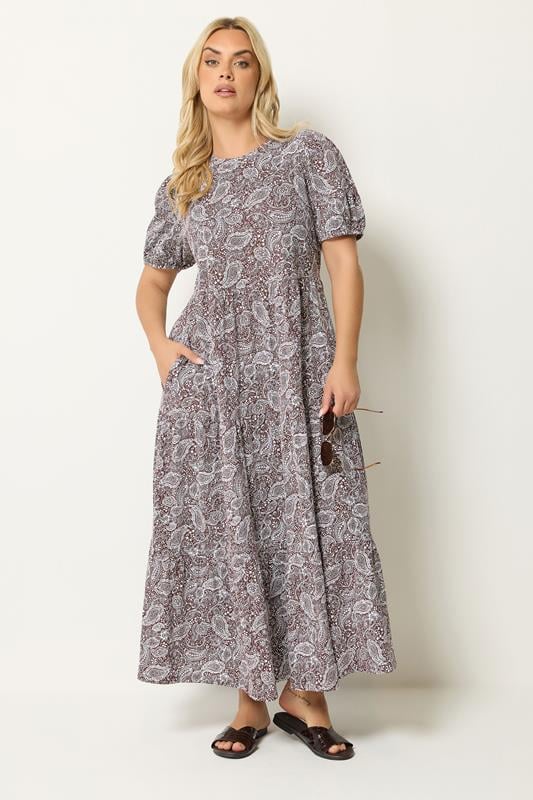 YOURS Plus Size Brown Paisley Tiered Maxi Dress | Yours Clothing 1