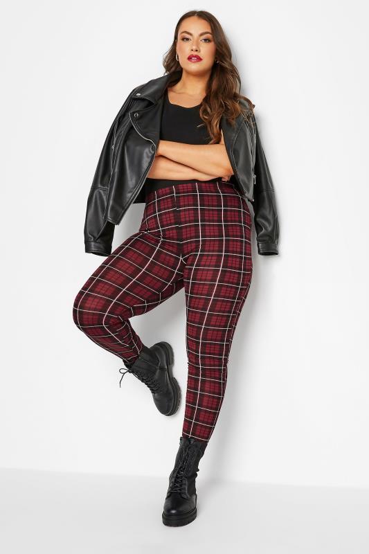 LIMITED COLLECTION Plus Size Burgundy Red Check Leggings | Yours Clothing 2